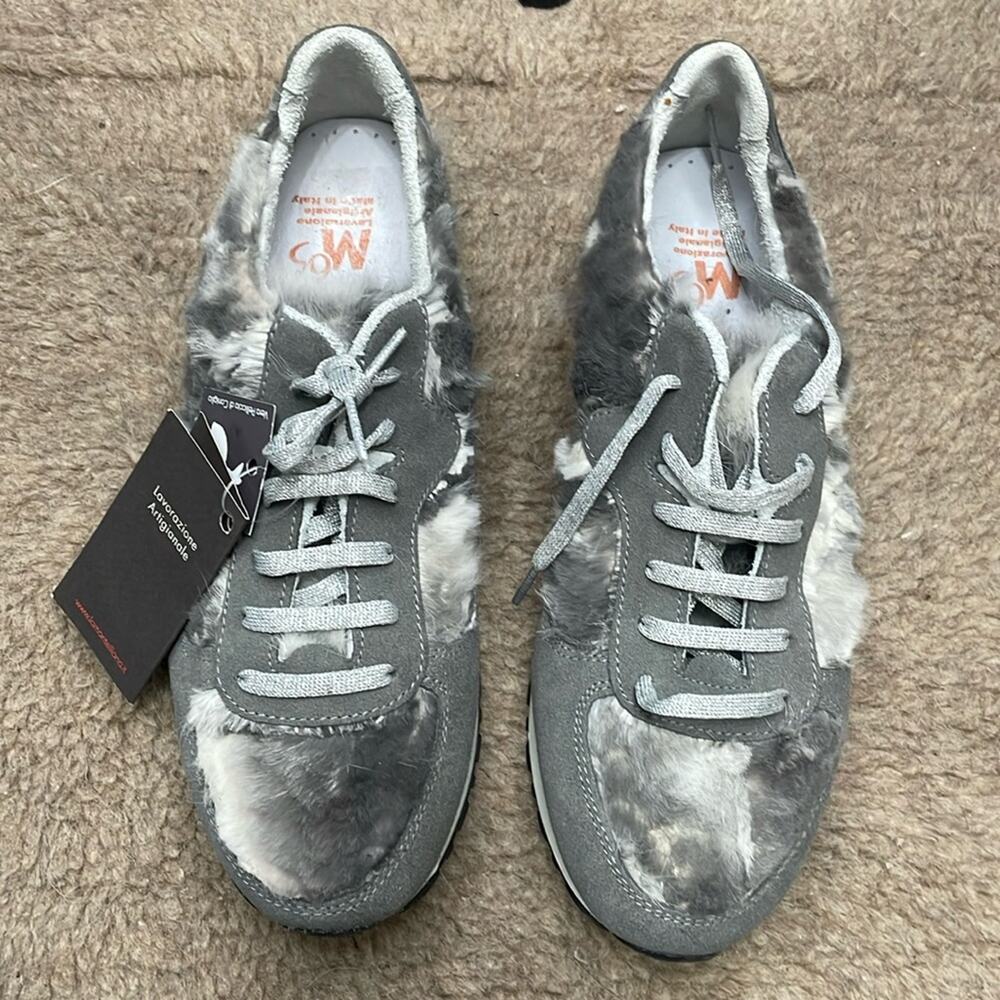 La Montelliana M65 Rabbit Fur Sneakers Gray Size‎ 42 New Retails $660